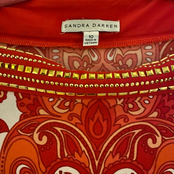 Sandra Darren tunic dress with orange paisley-style swirl pattern, size 10. - Picture 3 of 3